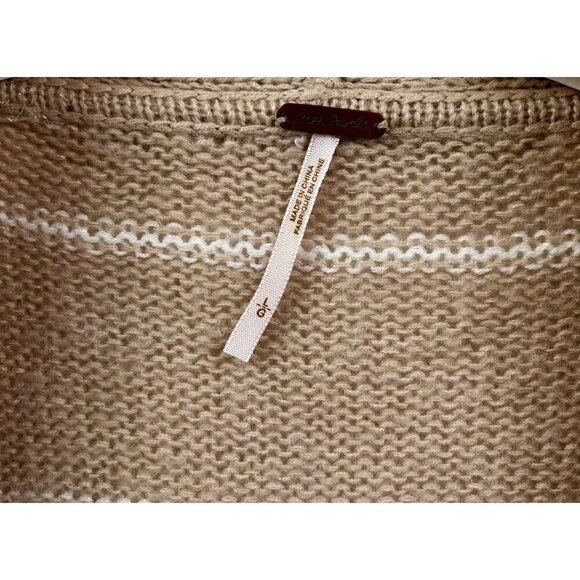 Free People Women's Striped Cardigan Sweater Beige/White Button Front Wool Blend - Picture 2 of 6